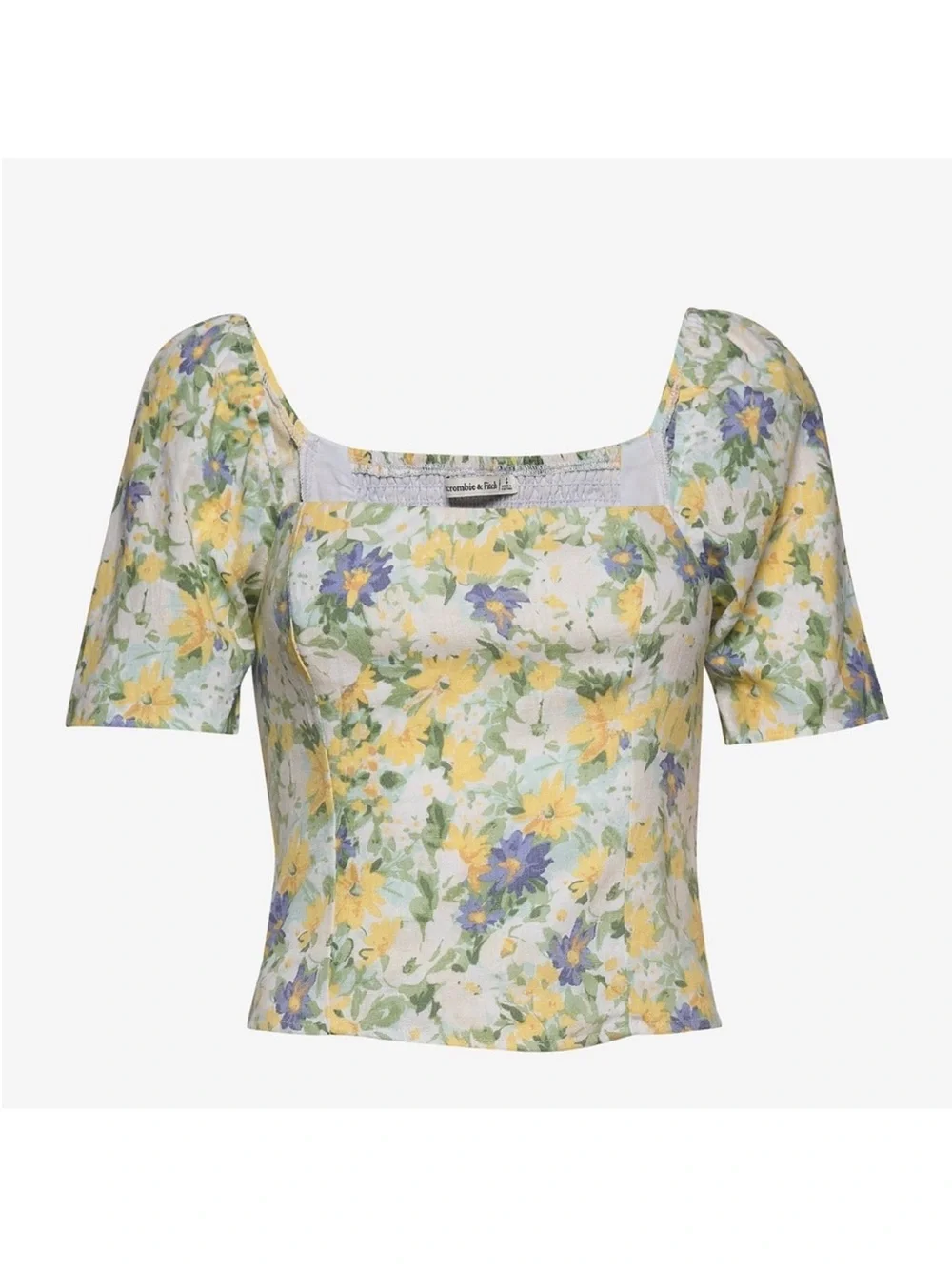 Abercrombie & Fitch Floral Puff Sleeve Crop Top Smocked XS Cottagecore